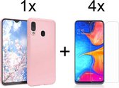 Samsung A20e Hoesje roze - Samsung galaxy A20E hoesje roze siliconen case hoes cover hoesjes - 4x Samsung A20E screenprotector