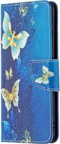 Goud blauw vlinder agenda book case hoesje Telefoonhoesje geschikt voor Samsung Galaxy A32 4G