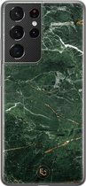Samsung Galaxy S21 Ultra siliconen hoesje - Marble jade green - Soft Case Telefoonhoesje - Groen - Marmer