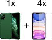 iPhone 11 Pro hoesje groen - iPhone 11 pro hoesje siliconen case hoesjes cover hoes - 4x iPhone 11 pro screenprotector