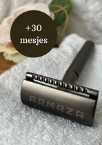 Armaza Safety Razor + 30 Gratis Scheermesjes – Zwart voor Mannen en Vrouwen – Veiligheidsscheermes Zwart Metaal - Double Edge - Dubbelzijdig scheermes - Single Blade Zero Waste …