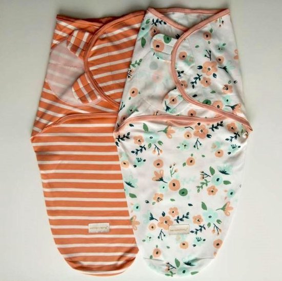 Baby inbakerdoek bloemen- baby swaddle Flowers- 2 stuks set Baby slaapzak wikkel-M 75X60 (2-6 maanden)