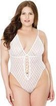 Mesh High Cut Hidden Crotchless Teddy - White