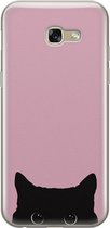 Samsung Galaxy A5 2017 siliconen hoesje - Zwarte kat - Soft Case Telefoonhoesje - Roze - Print