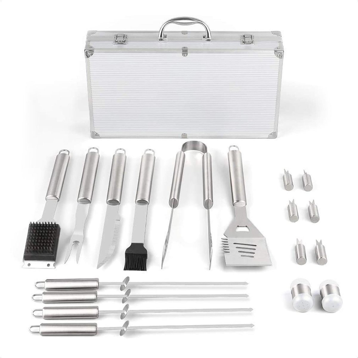 BBQ Set - 18-delige Barbecue Toolbox Accessoires - Luxe Barbecuegereedschapset + Koffer - Buxibo