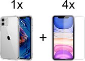 iPhone 11 hoesje shock proof case transparant cover hoes hoesjes - 4x iphone 11 screenprotector screen protector