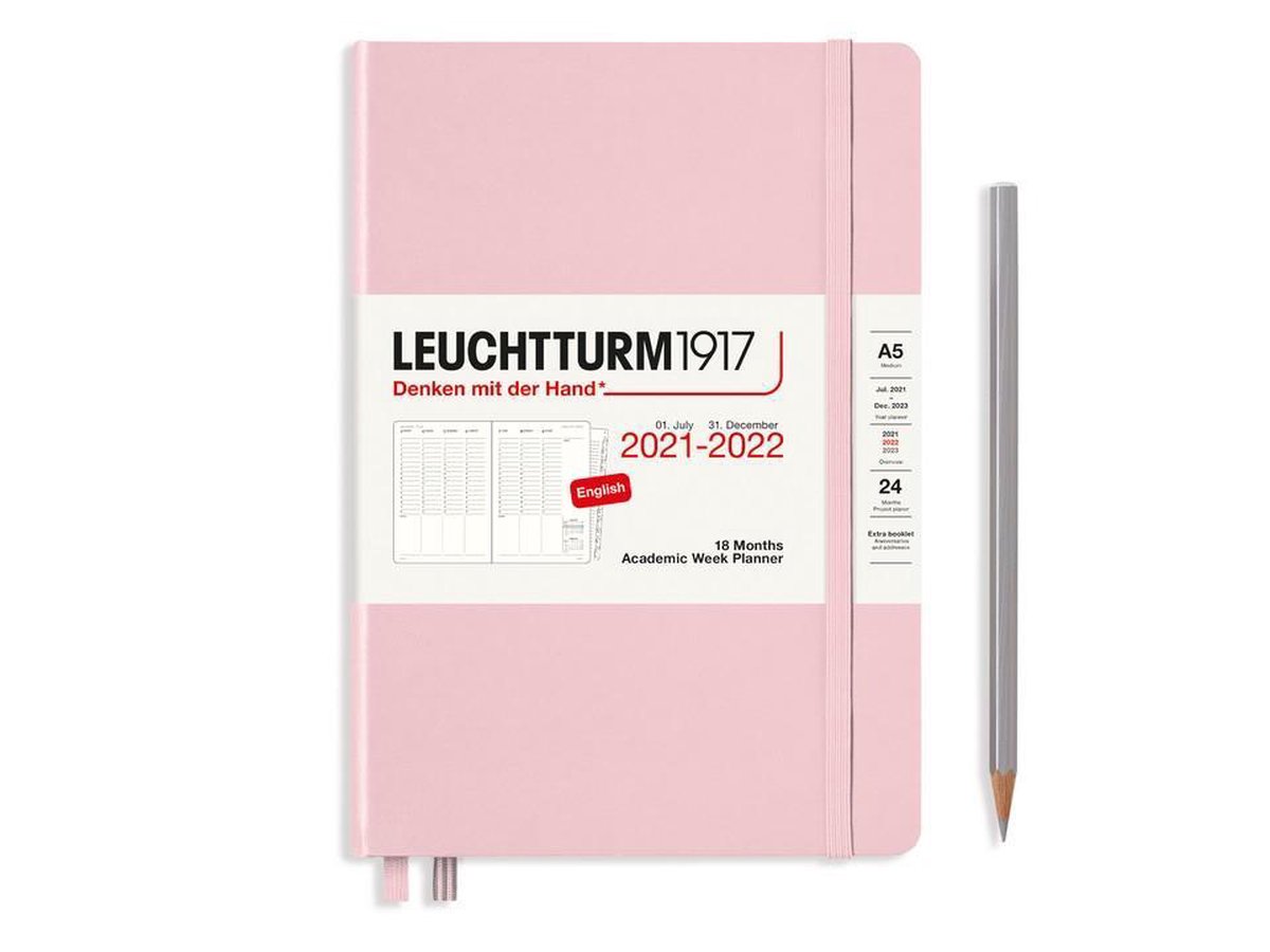 Leuchtturm - Agenda en Notities - 2021-2022 - Academische weekplanner - 18 maanden - A5 - 14,5 x 21 cm - Hardcover - Poeder Roze