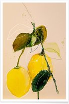 JUNIQE - Poster Aquarel citroen -13x18 /Geel & Ivoor