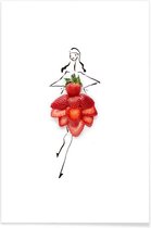 JUNIQE - Poster Strawberries -30x45 /Rood & Wit