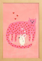 JUNIQE - Poster in houten lijst Cat and Mouse -60x90 /Roze