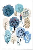 JUNIQE - Poster Winter Forest -20x30 /Blauw & Groen