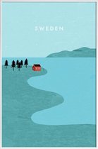 JUNIQE - Poster met kunststof lijst Zweden - retro -13x18 /Blauw