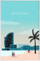 JUNIQE - Poster met kunststof lijst Barcelona - retro -13x18 /Turkoois
