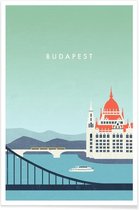JUNIQE - Poster Retro Boedapest -40x60 /Blauw & Groen
