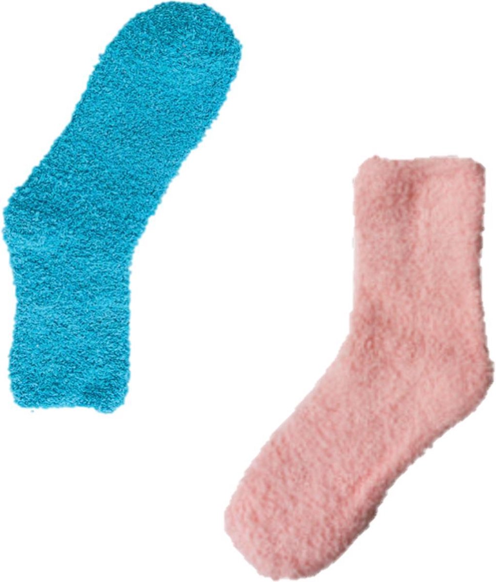 Binkie Fluffy Box | 2 paar Slofsokken |Roze en Blauwe Huissokken voor hem en haar| Maat 37-42