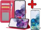 Samsung S20 Hoesje Book Case Met Screenprotector - Samsung Galaxy S20 Case Hoesje Wallet Cover Met Screenprotector - Donker Roze