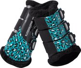 RelaxPets - Weatherbeeta - Peesbeschermers - Leopard - Brushing Boots - Zwart Bon onderlegd - Turquoise - Full