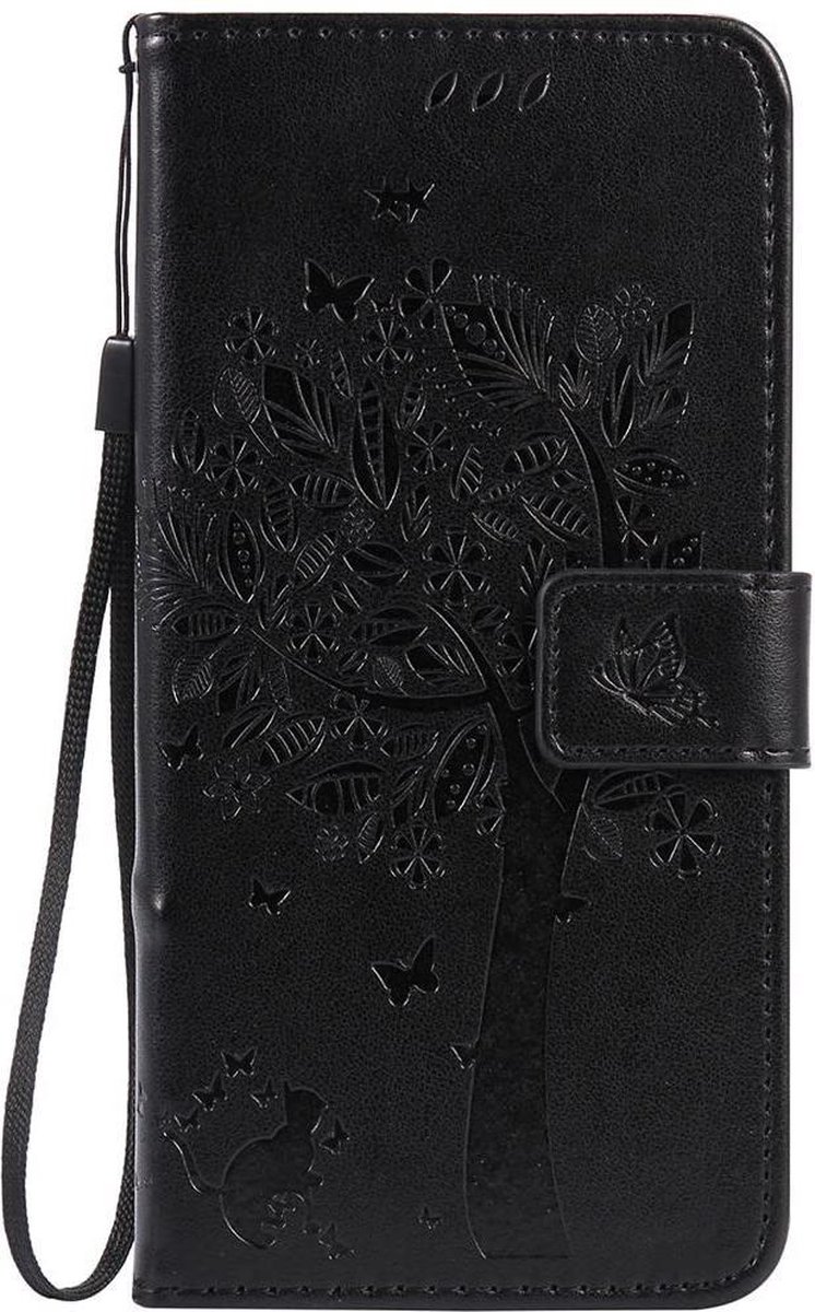 Geschikt voor Apple iPhone SE 2020 Bookcase - Zwart - Bloemen - Portemonnee Hoesje