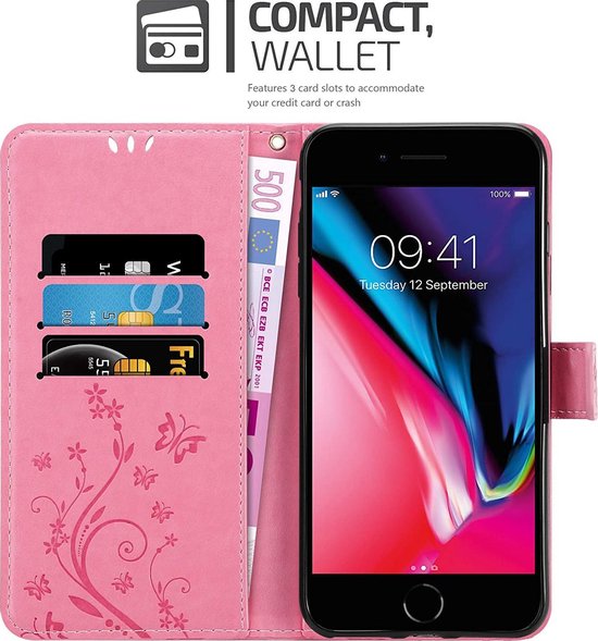 Bookcase Apple iPhone 7-8 - Rose - Fleurs - Étui Portefeuille