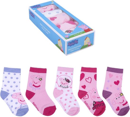 Peppa Pig - meisjes - Babyshower - kraamcadeau - baby/peuter - sokken (5 paar) in cadeaudoos - maat 16/17