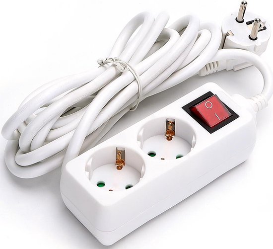 Dubbele stekker voor stopcontact, 3-voudig meervoudig stopcontact zonder kabel met 1 type C en 2 USB-stekkeradapters, 6-in-1 stekkerdoos voor slaapkamer en kantoor, wit