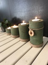 kado-cadeautje - ritual - geschenkset - El Beton Vuur & Natuur Cilindro 4 stuks - kaarsenhouder - wachinelichthouder - kaarsen - beton - touw - sfeerlicht - kaarsen - wachinelichtj