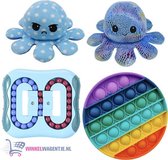 Pop It Regenboog Rond + IQ Ball + Octopus Mood Knuffel (Shiny Blue) + hartjes sticker! | pop it fidget toy goedkoop, fidget toy, fidget toys pakket, fidget toys pop it, fidget toys stressbal,
