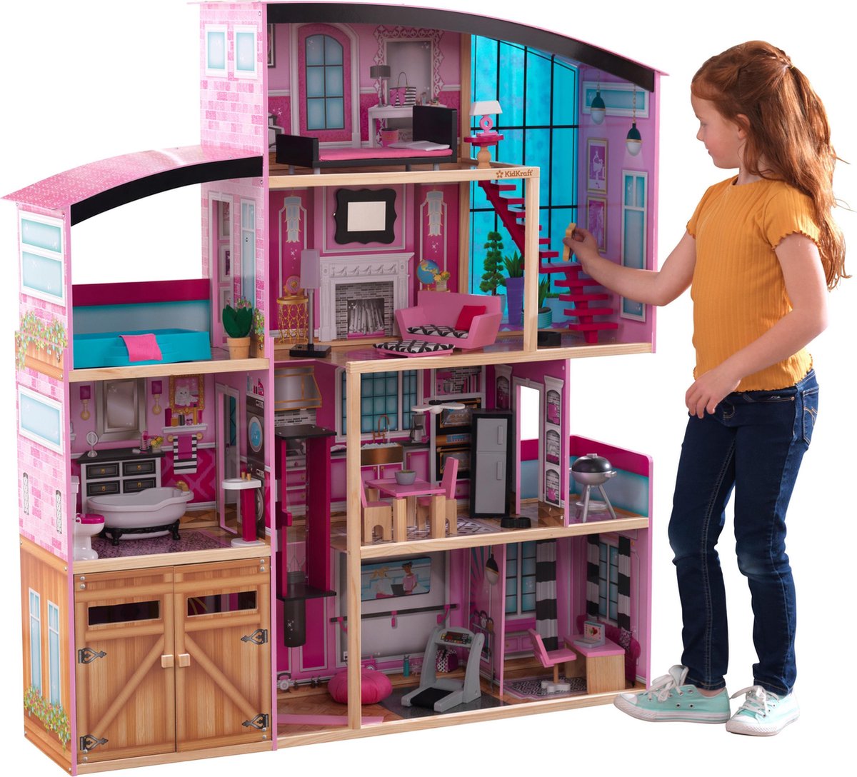 KidKraft Shimmer Mansion Houten Poppenhuis voor 30-cm poppen met licht en  geluid en... | bol.com