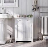 badkamermeubel, badkamermeubel met lade en verstelbare plank, landelijke keukenkast, houten opbergkast, wit, 60 x 80 x 30 cm (B x H x D), BBC61WT