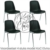 King of Chairs -set van 4- model KoC Elvira zwart met verchroomd onderstel. Kantinestoel stapelstoel kuipstoel vergaderstoel tuinstoel kantine stoel stapel kantinestoelen stapelsto