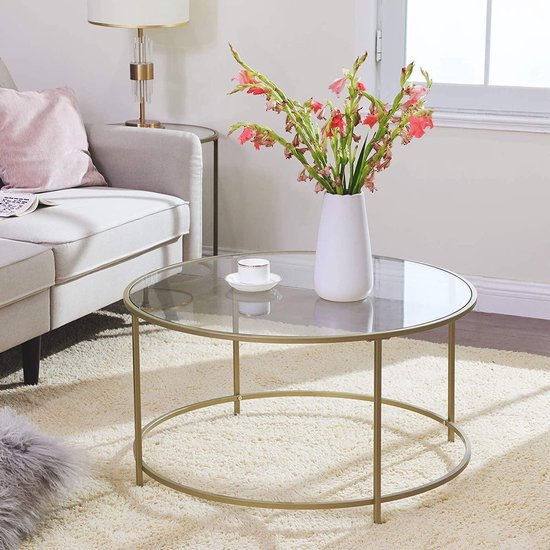 Table basse ronde- table en verre avec cadre en acier doré -84 x 84 x 45,5  - table de... | bol