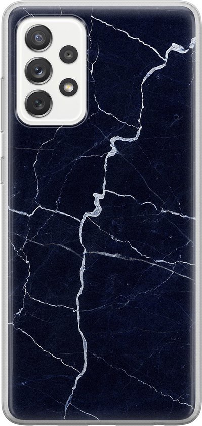 Coque souple bleu marine avec motif marbre blanc.