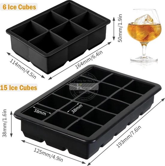 Buxibo - Luxe IJsblokvormen -  Set van 4 - Ice Cube Tray -  6 IJsblokken – IJsblokjes vorm met Deksel - Siliconen - Zwart