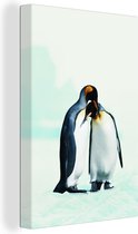 Canvas Schilderij Pinguïns - Sneeuw - Familie - 40x60 cm - Wanddecoratie
