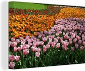 Canvas Schilderij Gekleurde tulpen in de Keukenhof - 30x20 cm - Wanddecoratie