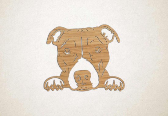 Wanddecoratie - Hond - Pitbull 2 - M - 60x73cm - Eiken - muurdecoratie - Line Art