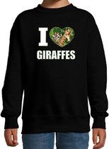 I love giraffes sweater met dieren foto van een giraf zwart voor kinderen - cadeau trui giraffen liefhebber - kinderkleding / kleding 5-6 jaar (110/116)