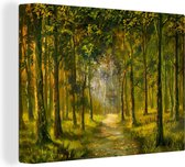 Canvas Schilderij Een illustratie van een pad door het bos - 120x90 cm - Wanddecoratie