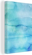 Canvas Schilderij Waterverf - Blauw - Abstract - 20x30 cm - Wanddecoratie