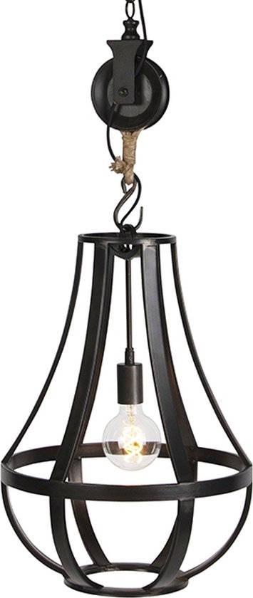 QAZQA morgana - Industriele Hanglamp met kap - 1 lichts - Ø 400 mm - Zwart - Industrieel - Woonkamer | Slaapkamer | Keuken