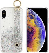 BackCover met handige Strap en Ring - Telefoonhoesje - Hoesje voor Apple iPhone Xr - Wit met glitter