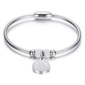 Amodi® Jewellery - Beads Armband met Zirkonia Cirkel Hanger - Zilverkleurig