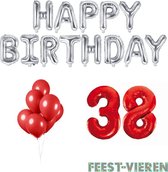 38 jaar Verjaardag Versiering Ballon Pakket Rood & Zilver
