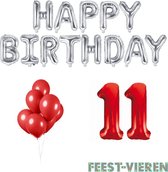 11 jaar Verjaardag Versiering Ballon Pakket Rood & Zilver