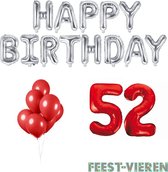 52 jaar Verjaardag Versiering Ballon Pakket Rood & Zilver