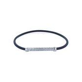 Silventi 910481810 Zilveren Armband - Rekarmband - Dames - Zwart - Silicone - Rechthoek - Zirkonia - 20 cm - Rhodium - Zilver