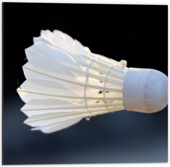 Dibond - Witte Badmintonshuttle  - 50x50cm Foto op Aluminium (Wanddecoratie van metaal)