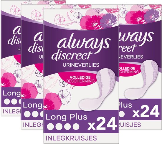 Always Discreet Long Plus Inlegkruisjes Voor Urineverlies -  Voordeelverpakking 4 x 24