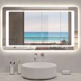 Badkamerspiegel 140x80cm LED spiegel met verlichting,wandspiegel,dubbele touch schakelaar,anti-condens,koud wit