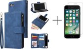 Luxe Telefoonhoesje voor Apple iPhone 8 | iPhone 7 | SE 2020 | Hoogwaardig Leren Bookcase | Luxe Uitstraling | 6 Pasjes | Portemonnee | Blauw + 1x screenprotector